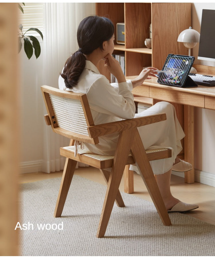 Ash, Oak, Cherry, Black Walnut, Beech Solid Wood Retro Rattan Chair
