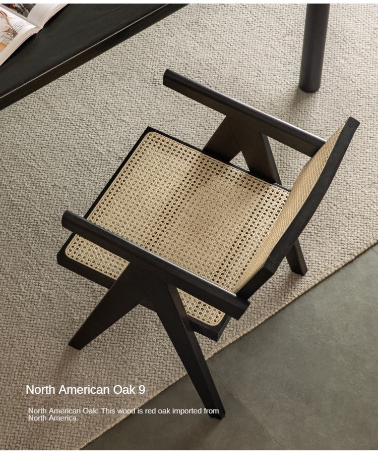 Ash, Oak, Cherry, Black Walnut, Beech Solid Wood Retro Rattan Chair