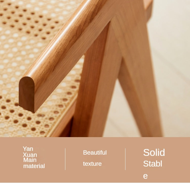 Ash, Oak, Cherry, Black Walnut, Beech Solid Wood Retro Rattan Chair