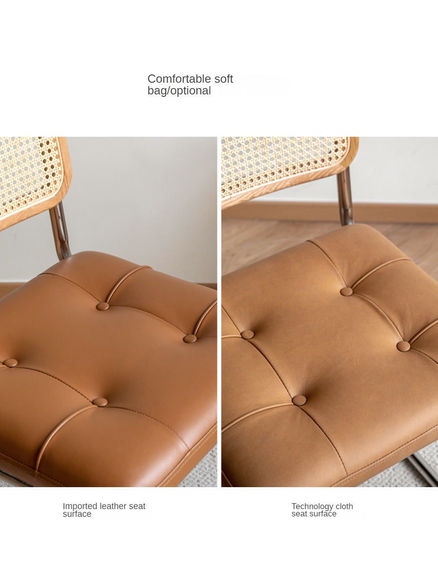 4 pcs Oak Solid Wood Suspension Genuine Leather, Organic Leather Chair