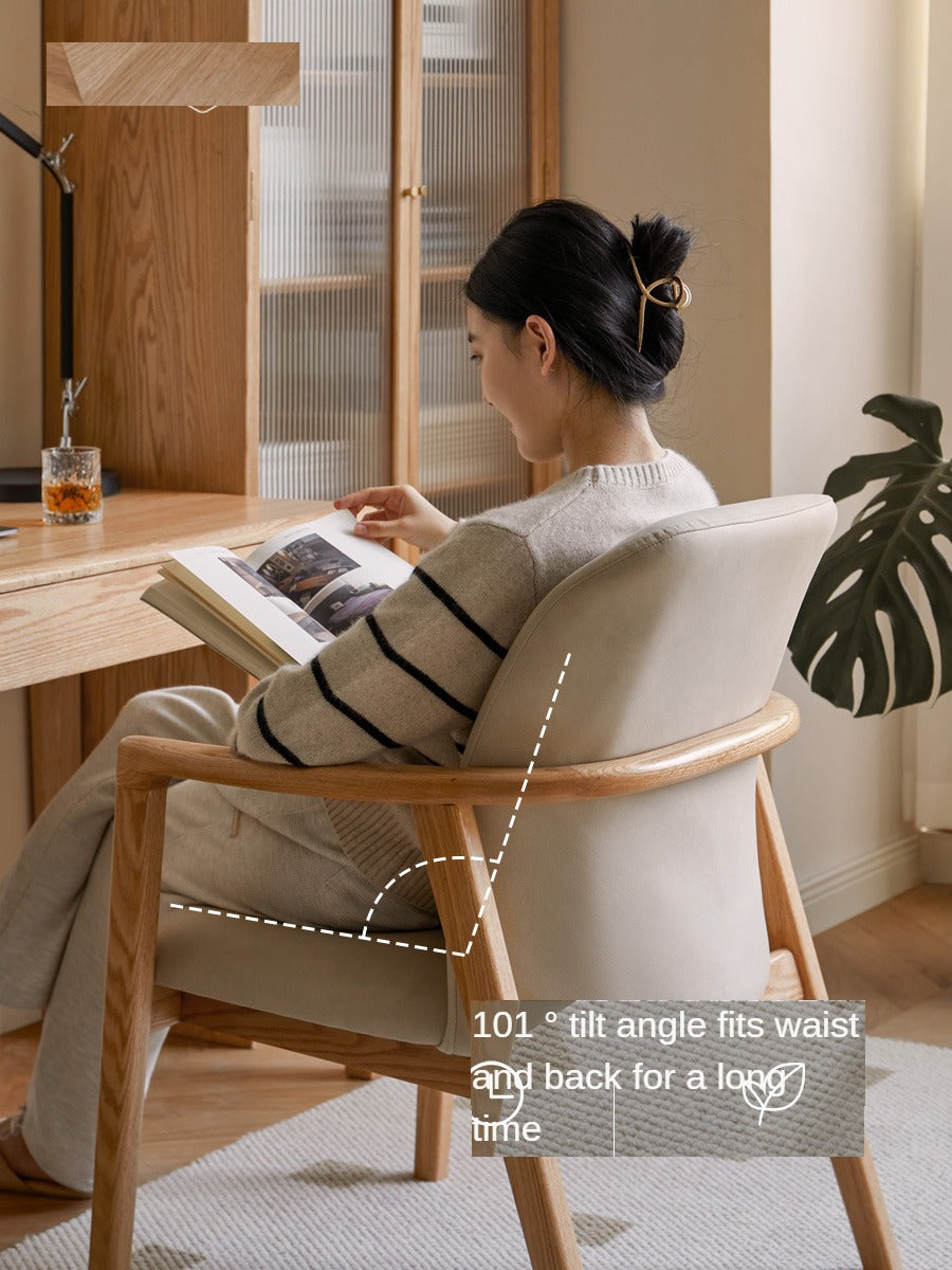 Oak Solid Wood Organic Leather Technology Cloth Chair