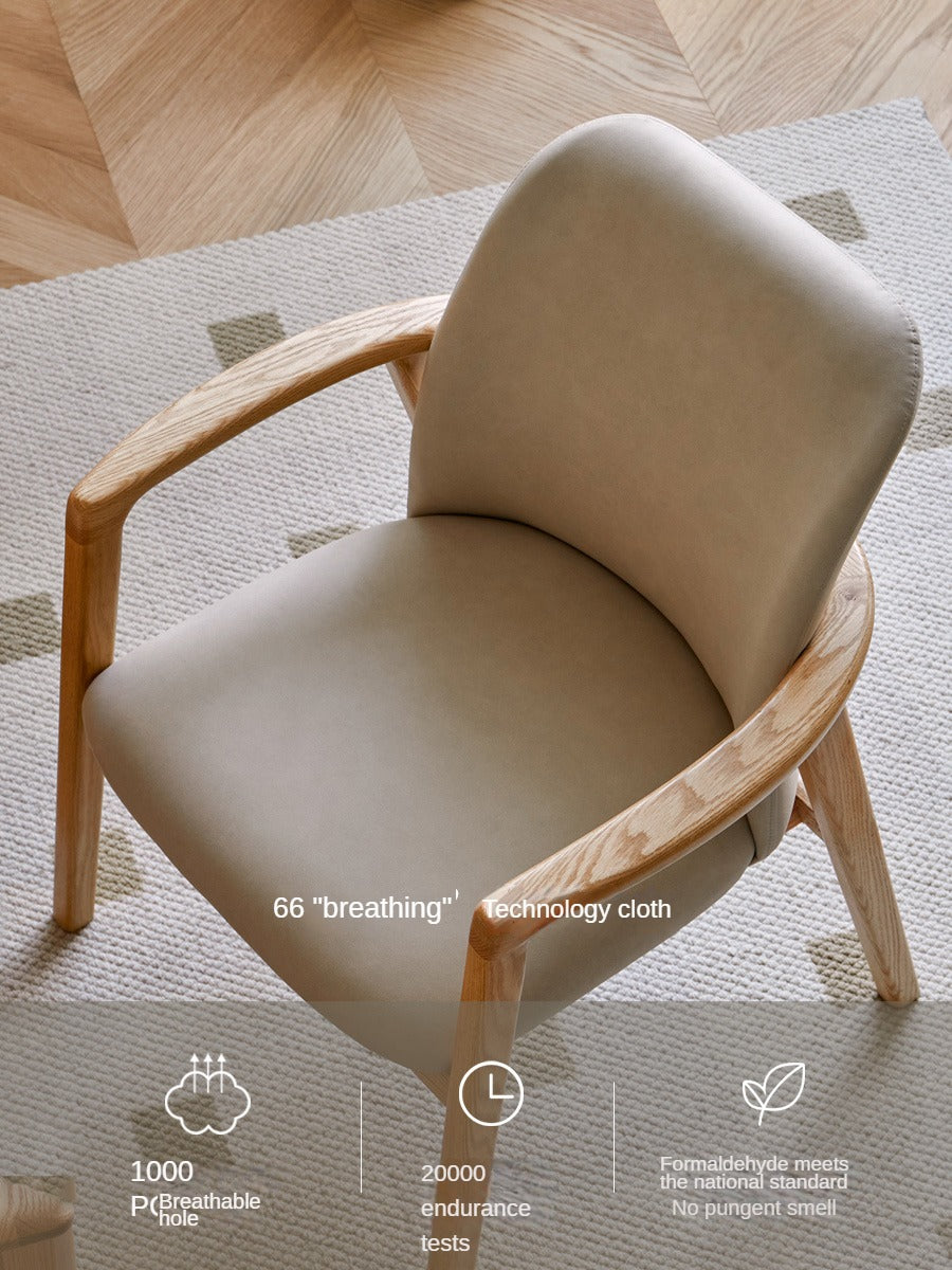 Ash, Oak Solid Wood Organic Leather Technology Cloth Chair