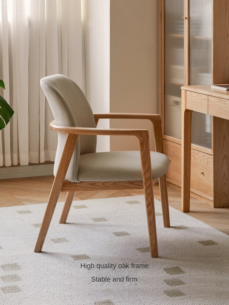 Ash, Oak Solid Wood Organic Leather Technology Cloth Chair