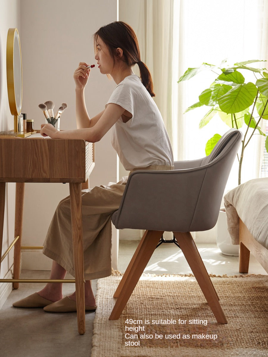 Beech Solid Wood Swivel Lounge Chair with Adjustable Backrest Rotate 360