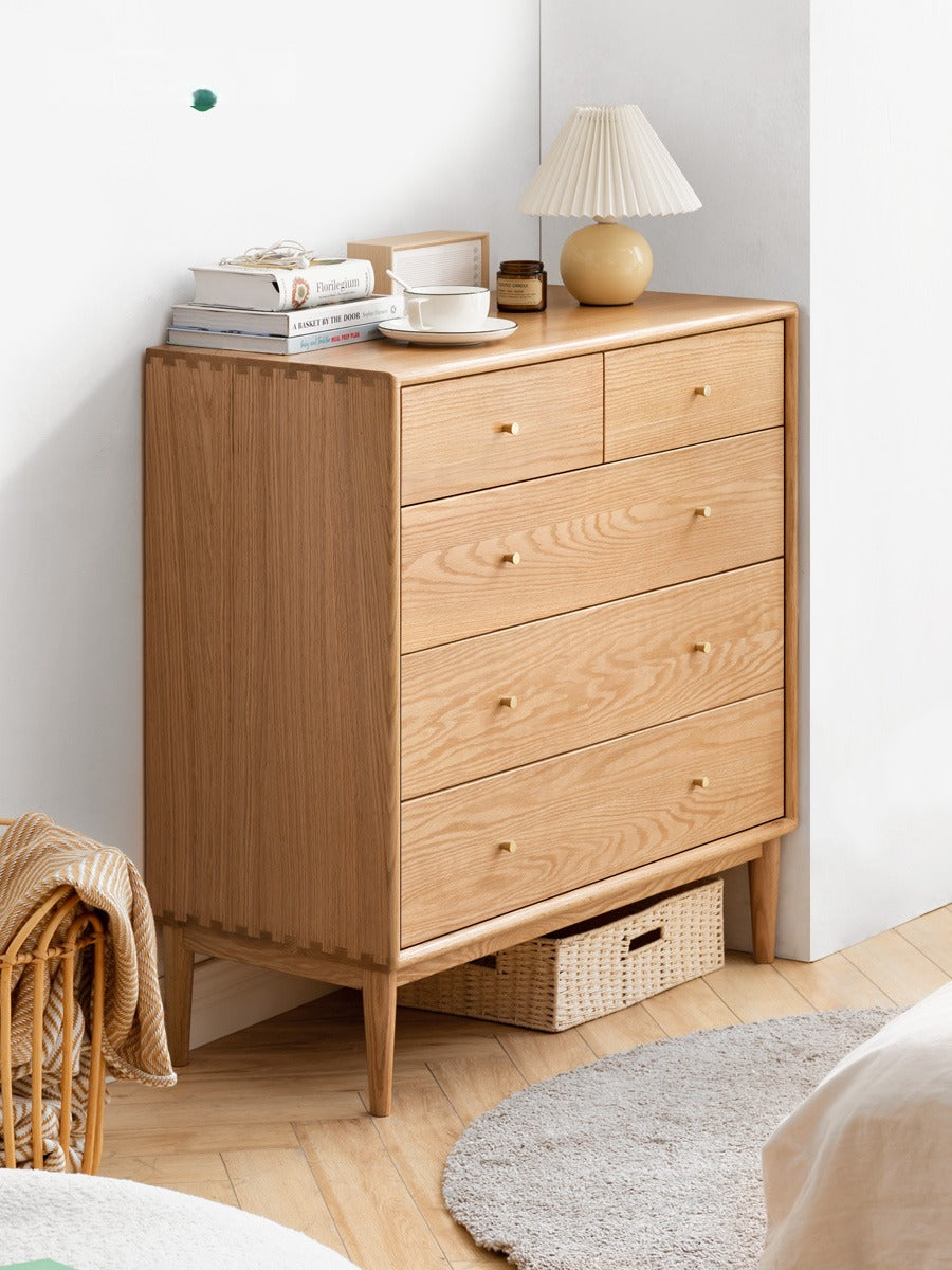 Oak Solid Wood, Solid RubberWood Nordic Chest of Drawers