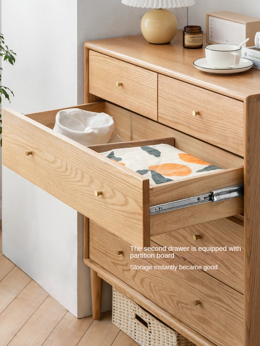 Oak Solid Wood, Solid RubberWood Nordic Chest of Drawers
