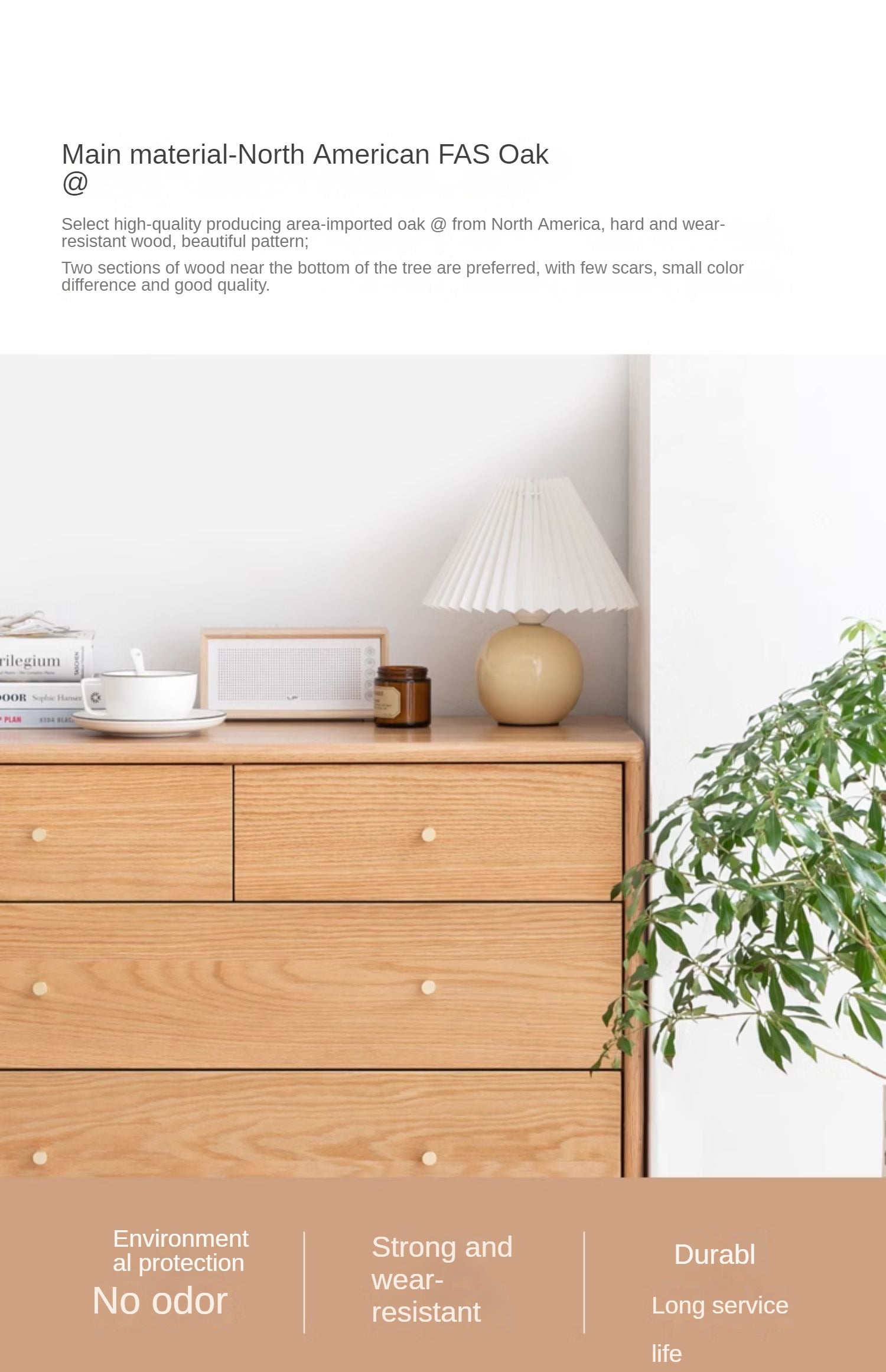 Oak Solid Wood, Solid RubberWood Nordic Chest of Drawers