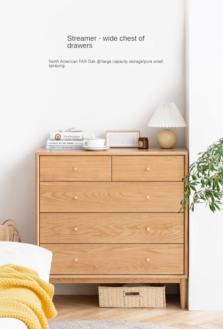 Oak Solid Wood, Solid RubberWood Nordic Chest of Drawers