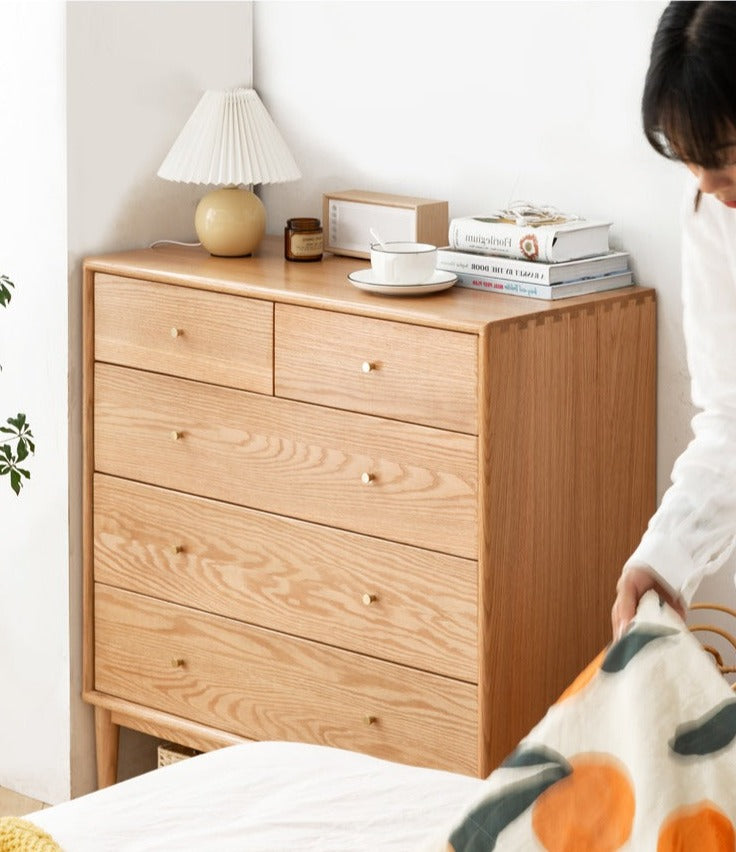 Oak Solid Wood, Solid RubberWood Nordic Chest of Drawers