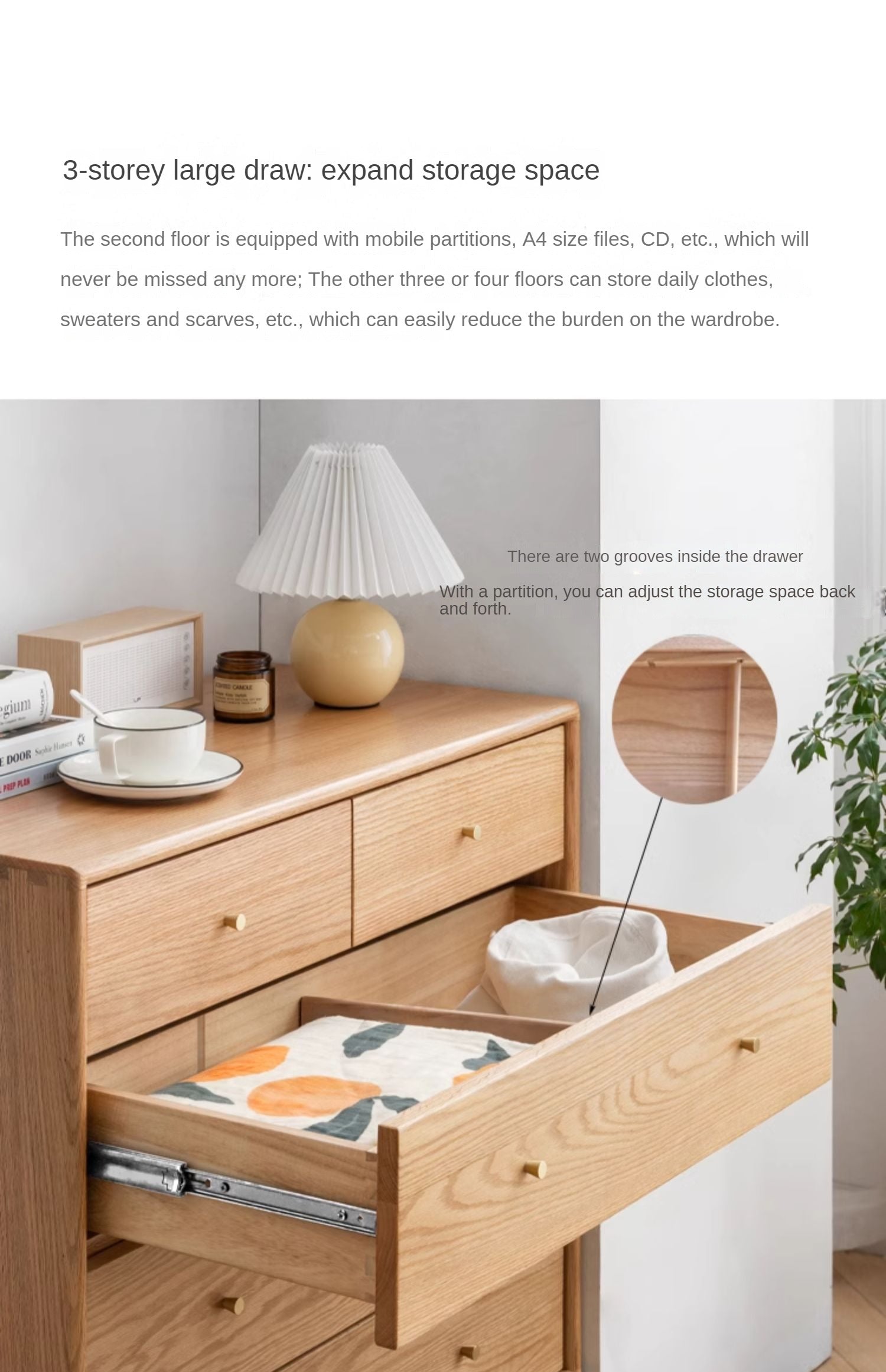 Oak Solid Wood, Solid RubberWood Nordic Chest of Drawers