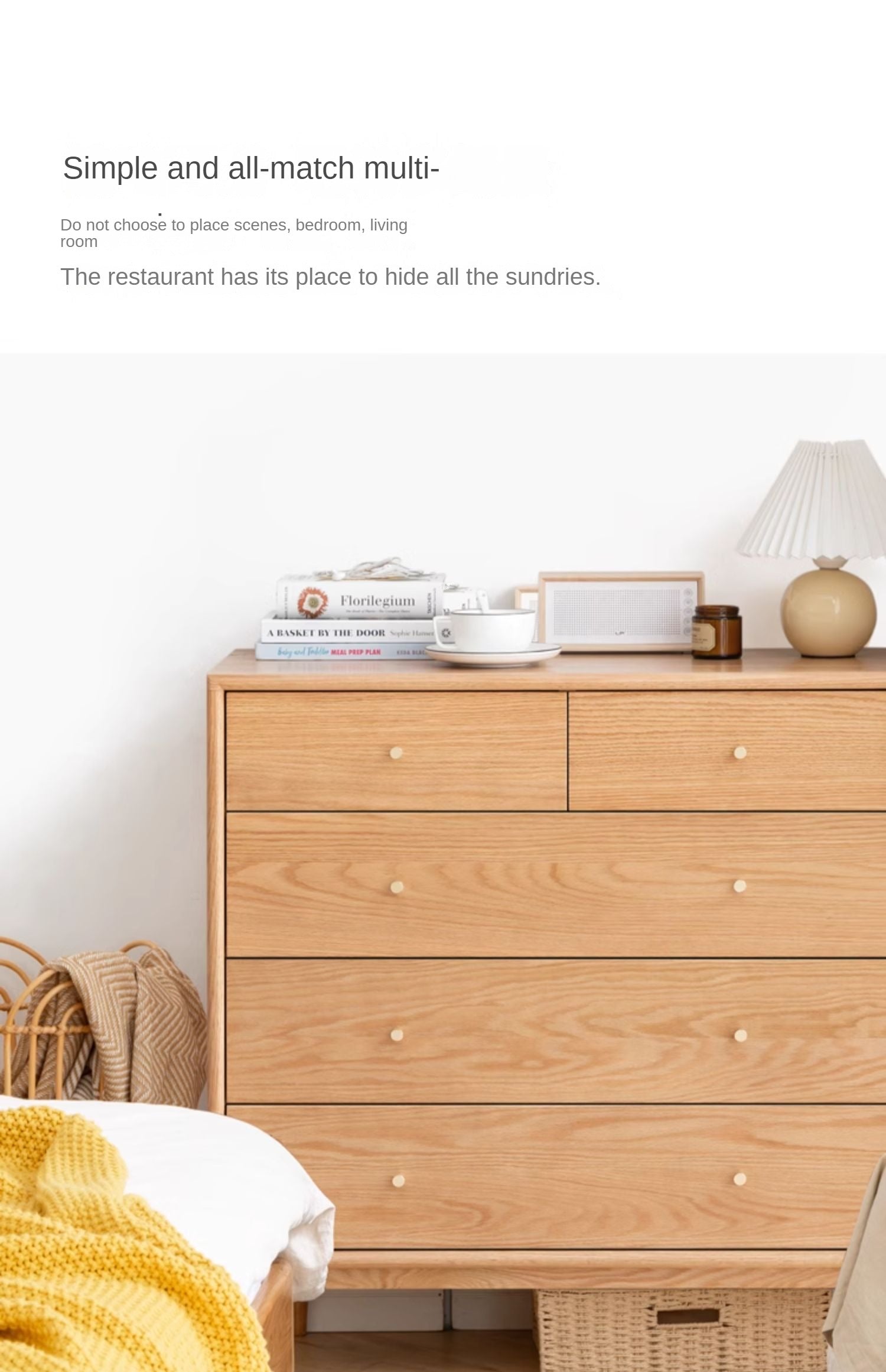 Oak Solid Wood, Solid RubberWood Nordic Chest of Drawers