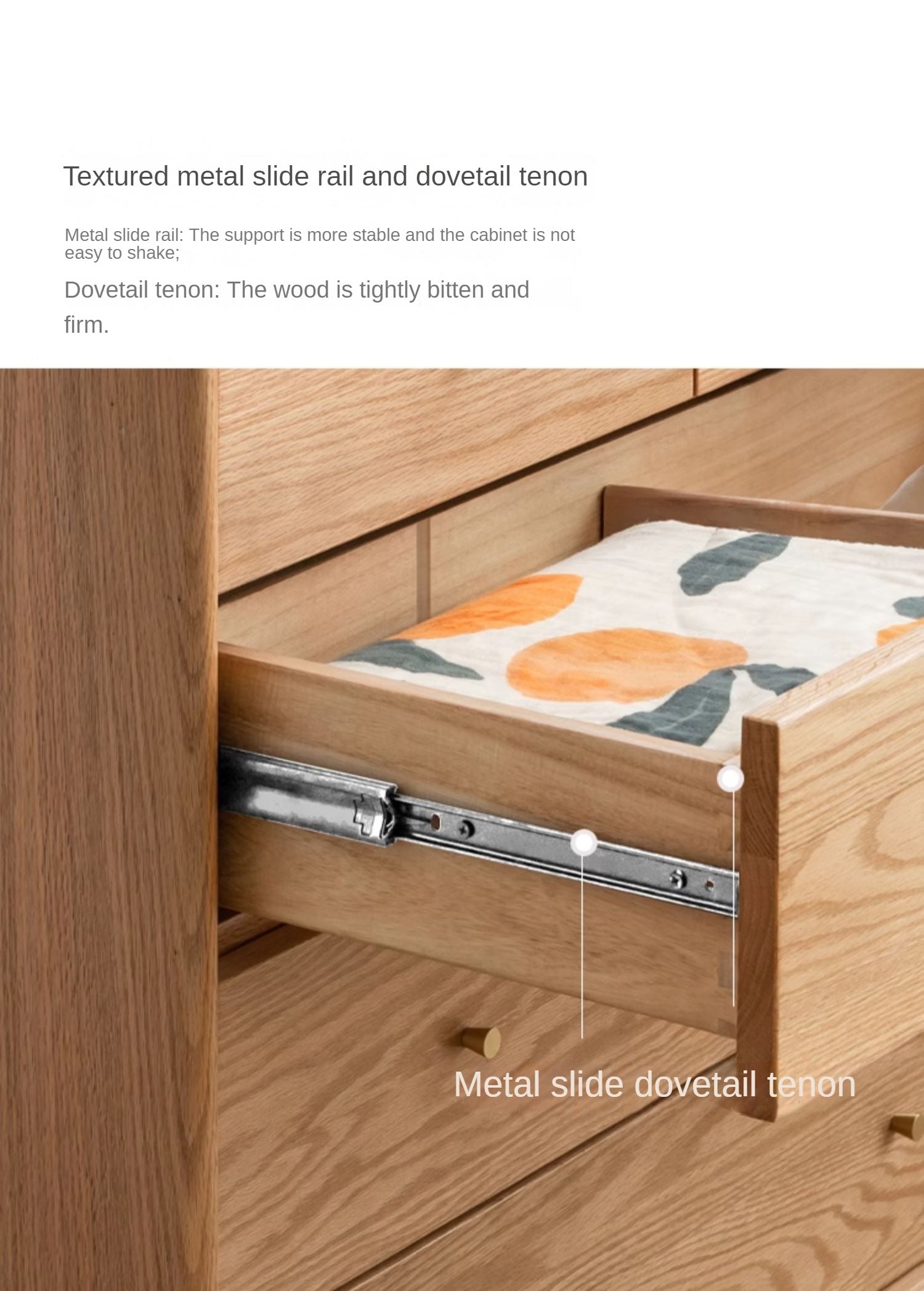 Oak Solid Wood, Solid RubberWood Nordic Chest of Drawers