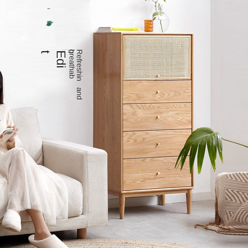 Oak Solid Wood Chest of Drawers Flip Glass Door