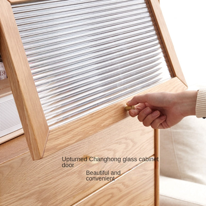 Oak Solid Wood Chest of Drawers Flip Glass Door