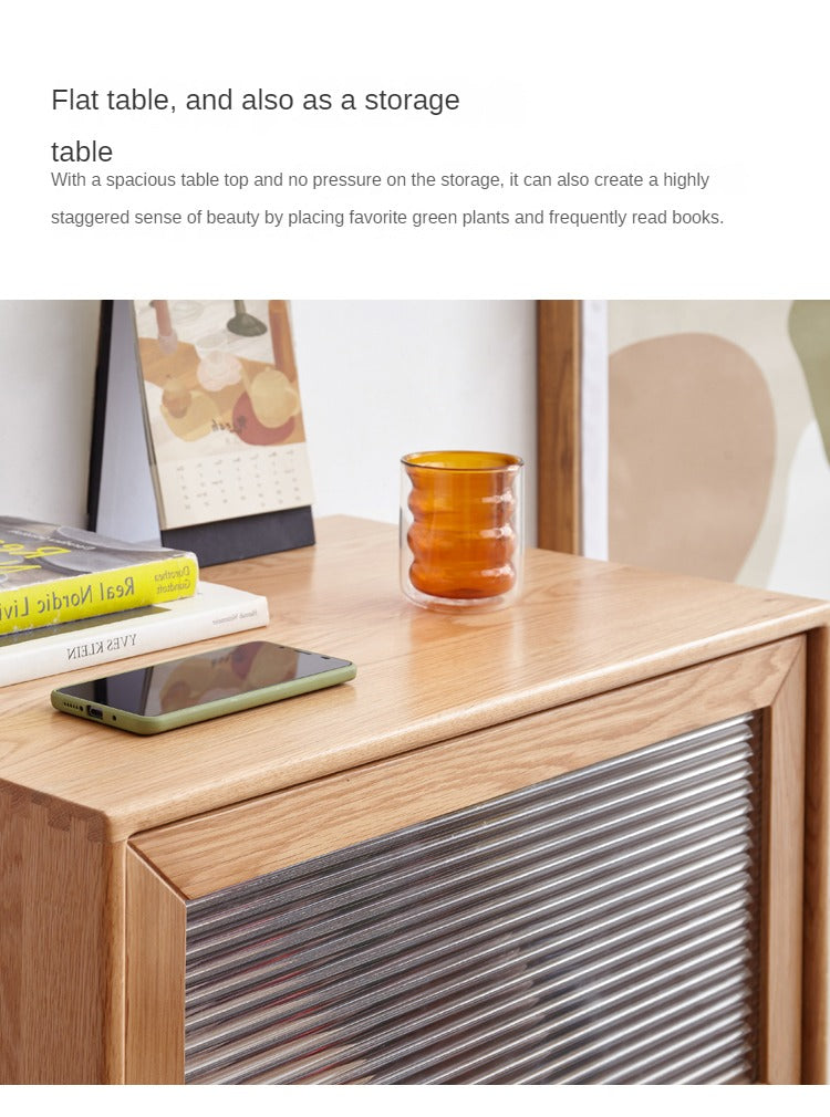 Oak Solid Wood Chest of Drawers Flip Glass Door