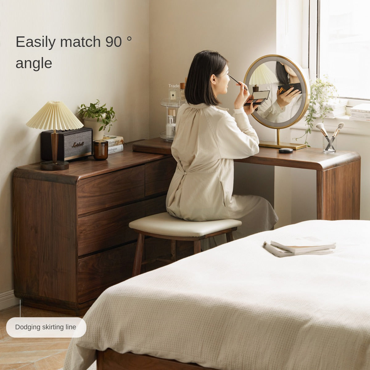 Black Walnut, Golden Sandalwood Telescopic Vanity Table.