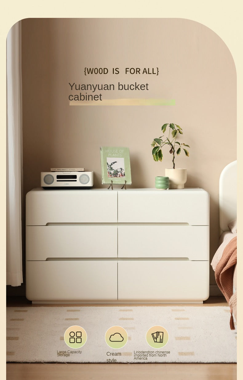 Poplar, Solid Rubberwood Storage Cream Drawer Dresser