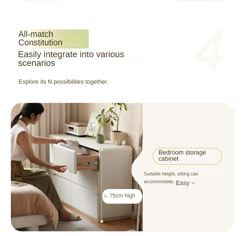 Poplar, Solid Rubberwood Storage Cream Drawer Dresser