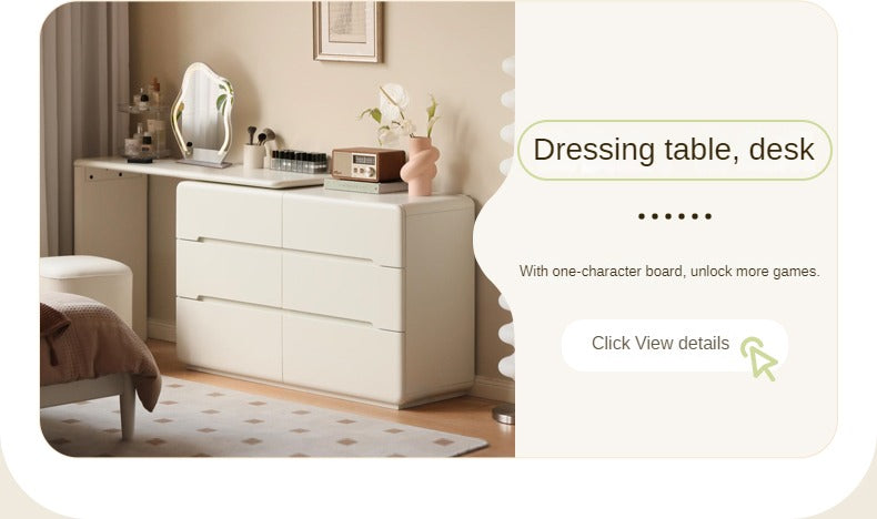 Tulipwood, Solid Rubberwood Storage Cream Drawer Dresser