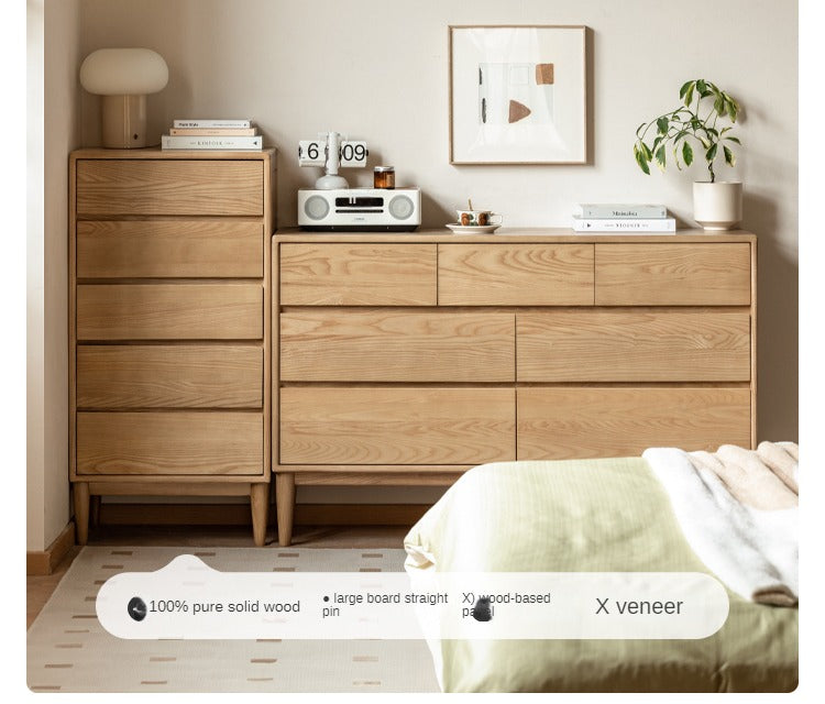 Ash Solid Wood Dresser, Drawer Storage Cabinet