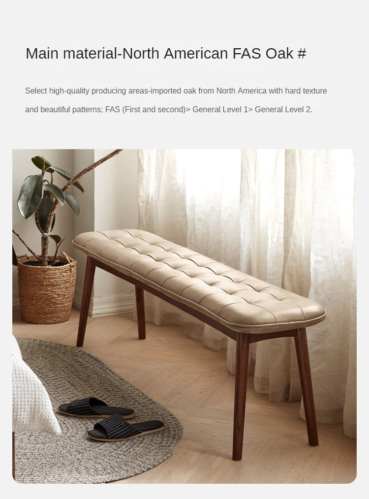 Oak Solid Wood Genuine Leather Bench