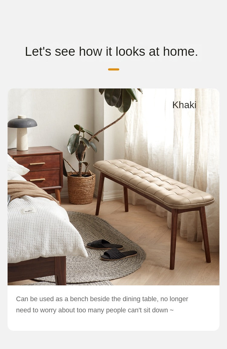 Oak Solid Wood Genuine Leather Bench