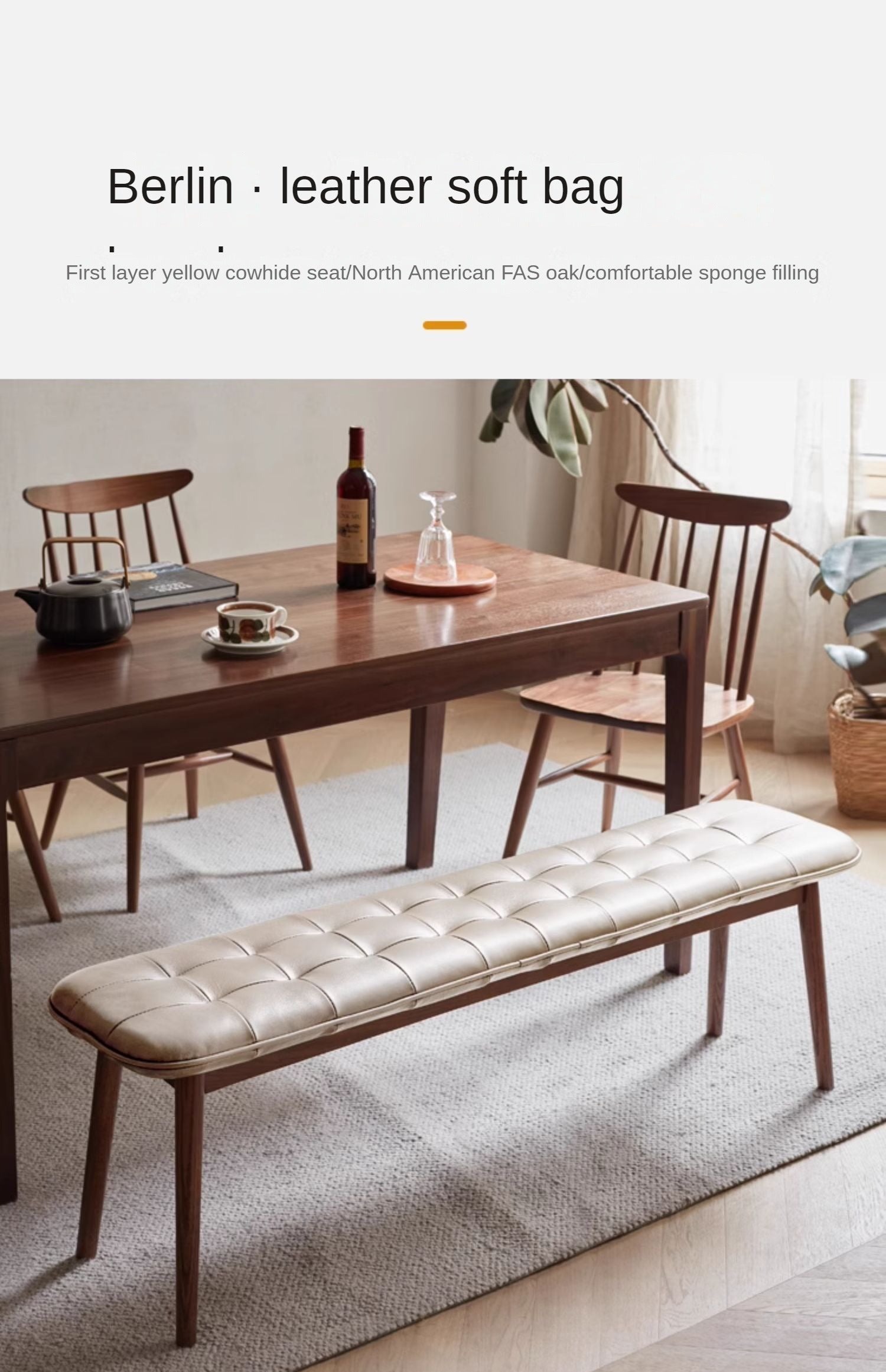 Oak Solid Wood Genuine Leather Bench