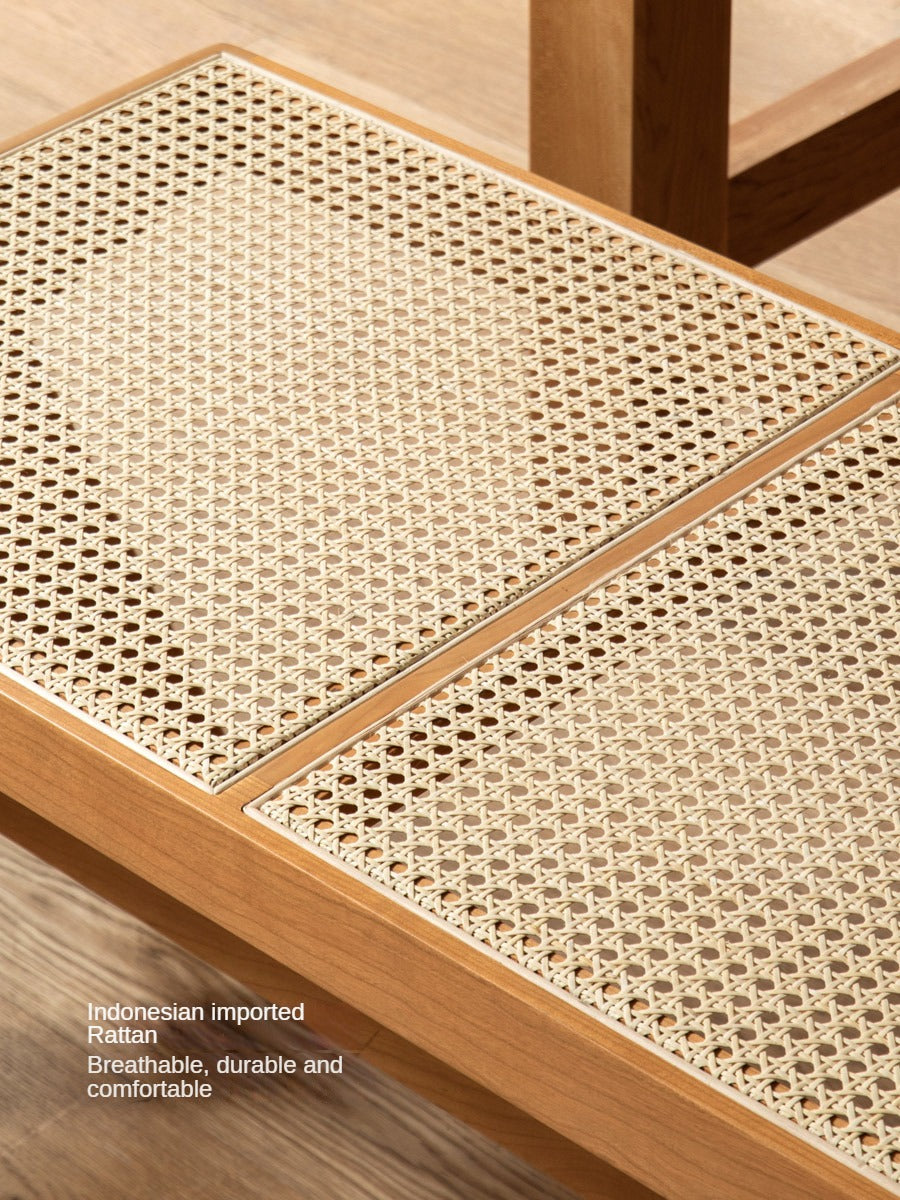 Cherry Solid Wood Rattan Retro Dining Bench