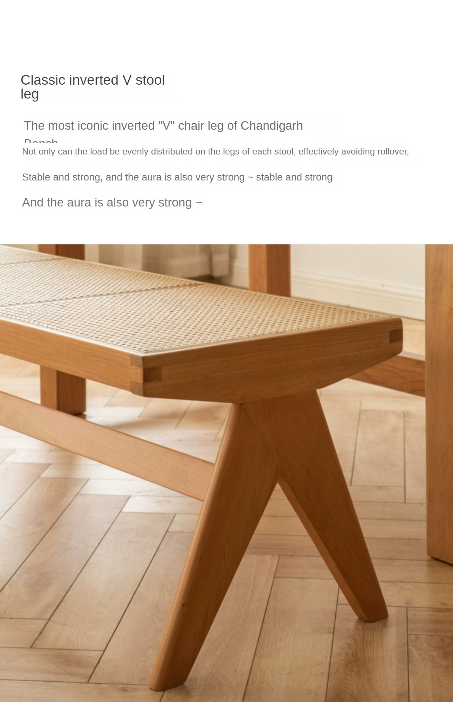 Cherry Solid Wood Rattan Retro Dining Bench