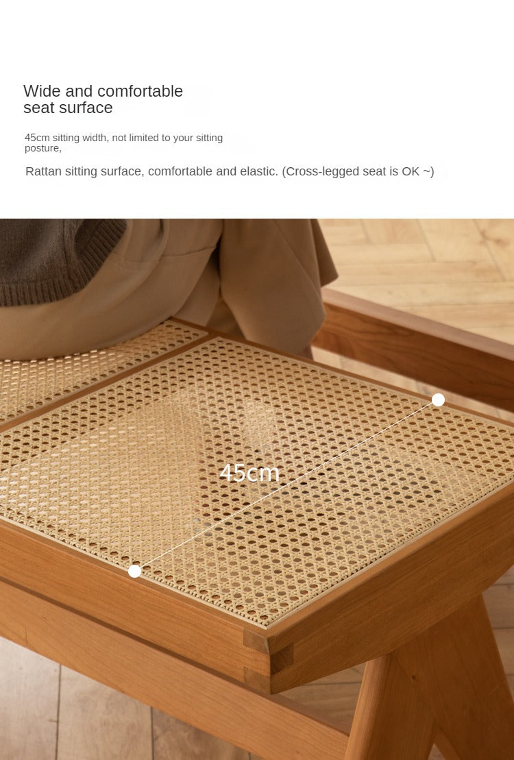 Cherry Solid Wood Rattan Retro Dining Bench