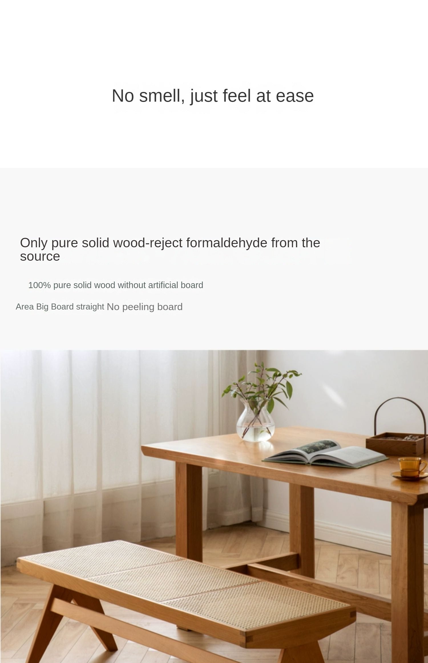 Cherry Solid Wood Rattan Retro Dining Bench