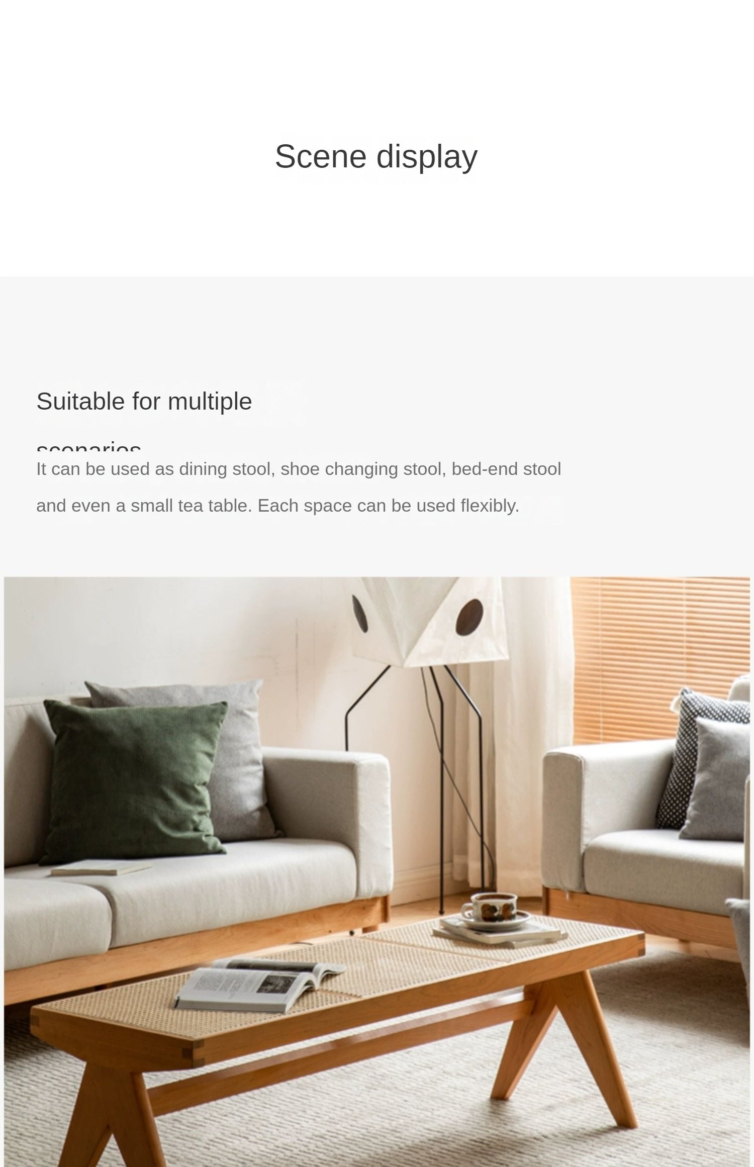 Cherry Solid Wood Rattan Retro Dining Bench