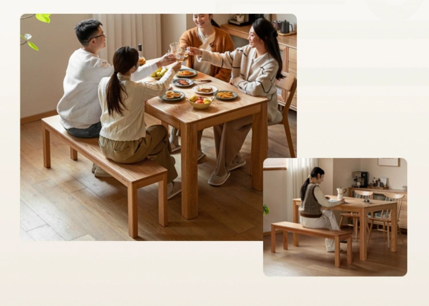 Ash, Oak, Beech, Solid Rubberwood Wide Seat Bench