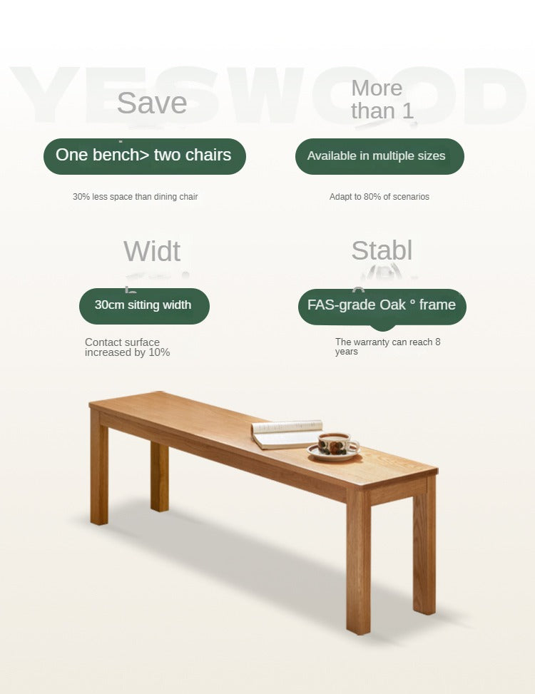 Ash, Oak, Beech, Solid Rubberwood Wide Seat Bench