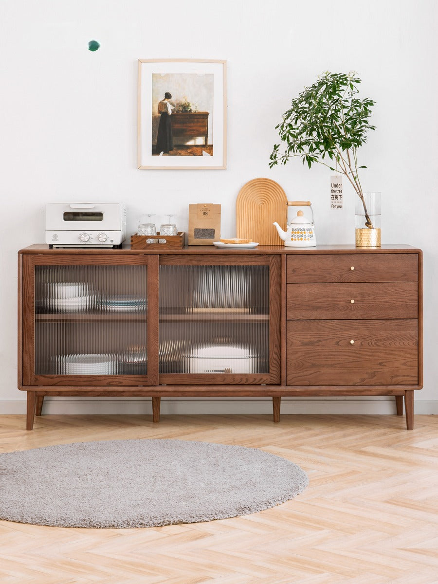 Solid Rubberwood, Oak Solid Wood Sideboard, Buffet Cabinet