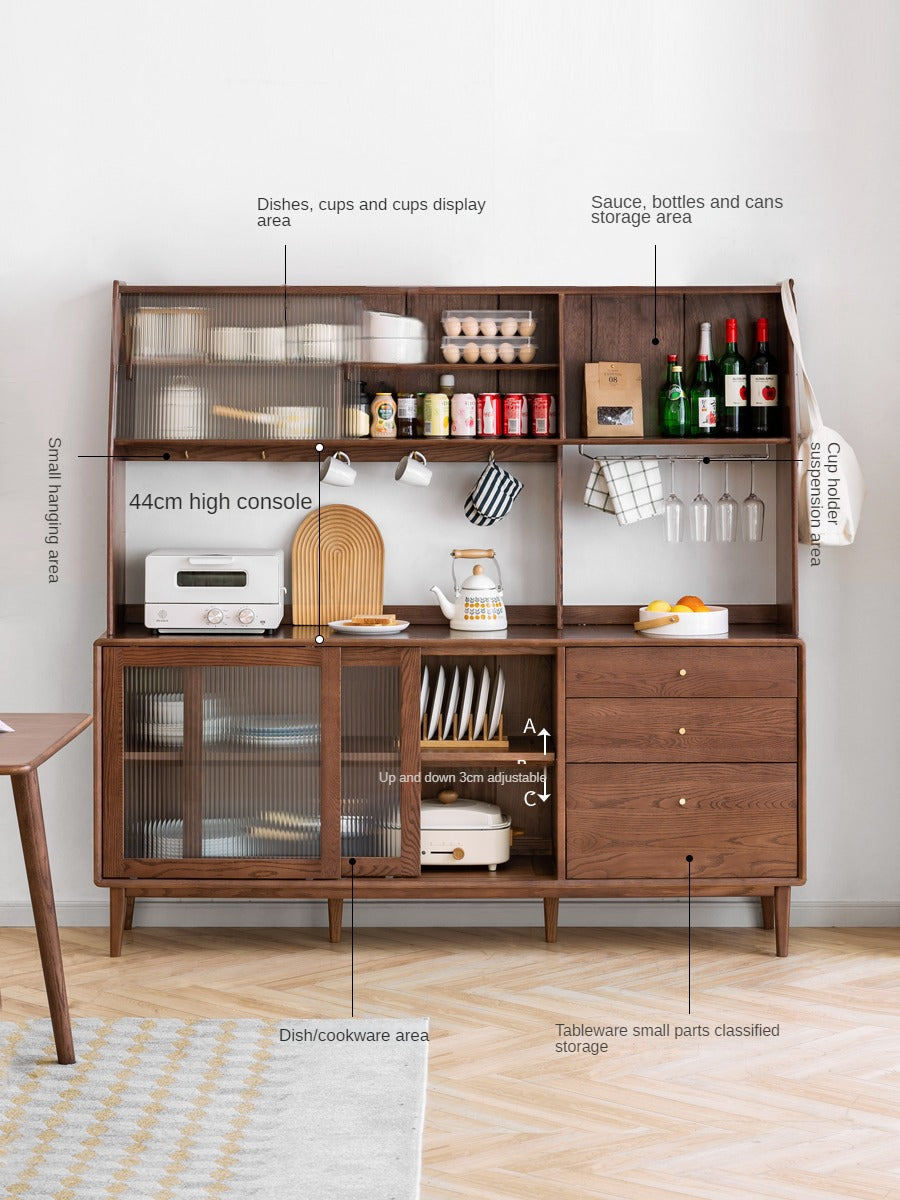 Solid Rubberwood, Oak Solid Wood Sideboard, Buffet Cabinet