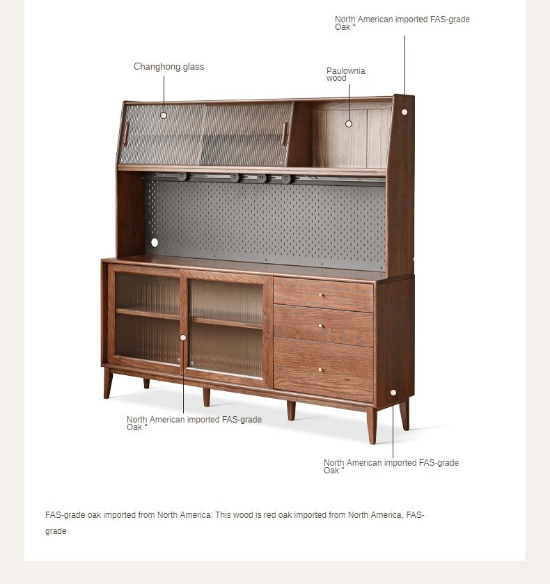 Solid Rubberwood, Oak Solid Wood Sideboard, Buffet Cabinet