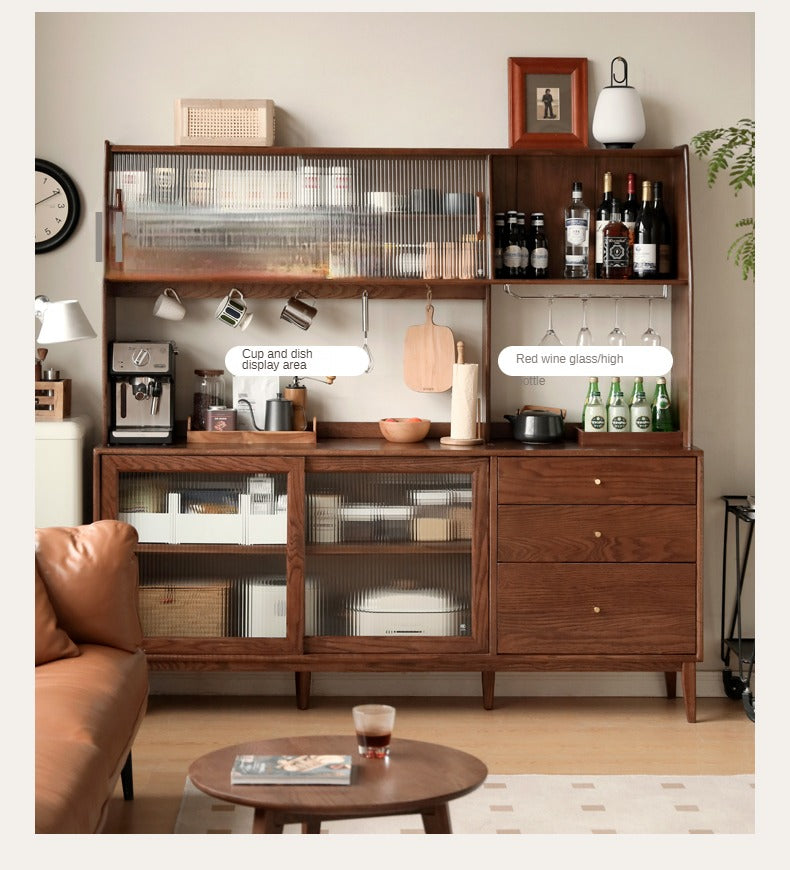 Solid Rubberwood, Oak Solid Wood Sideboard, Buffet Cabinet