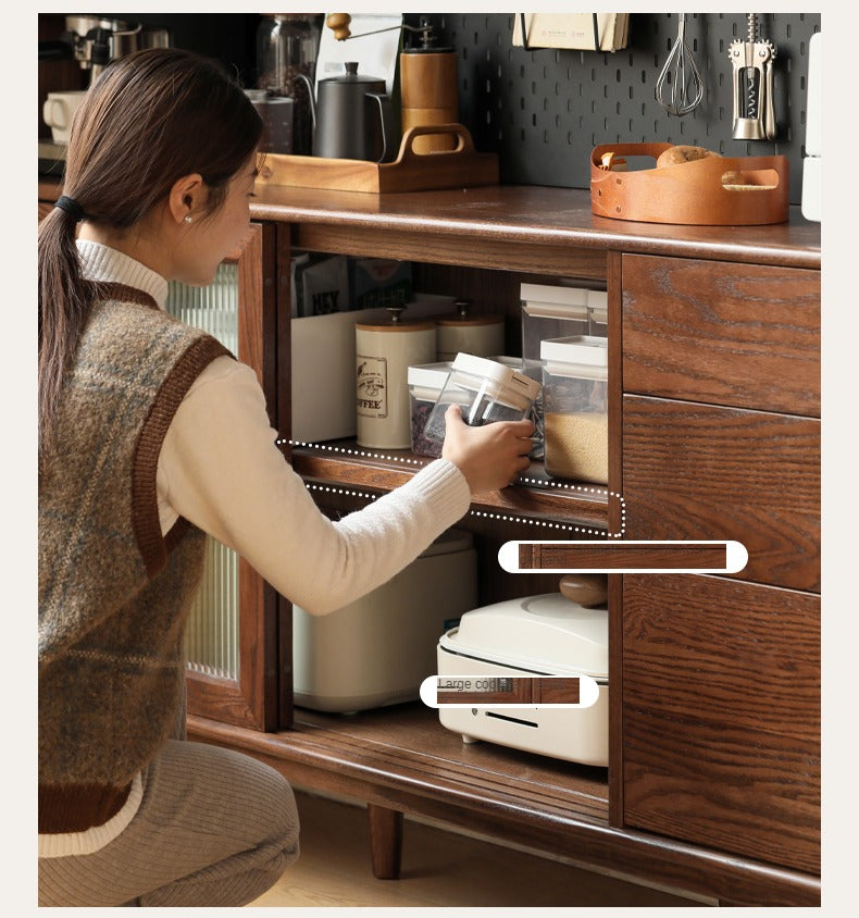 Solid Rubberwood, Oak Solid Wood Sideboard, Buffet Cabinet