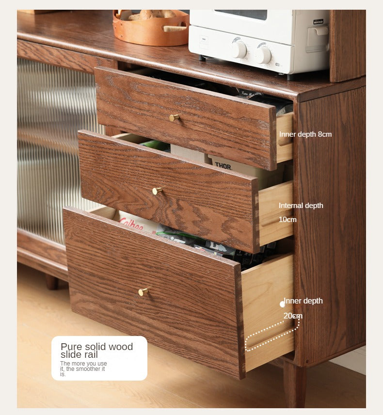 Solid Rubberwood, Oak Solid Wood Sideboard, Buffet Cabinet