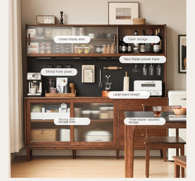 Solid Rubberwood, Oak Solid Wood Sideboard, Buffet Cabinet