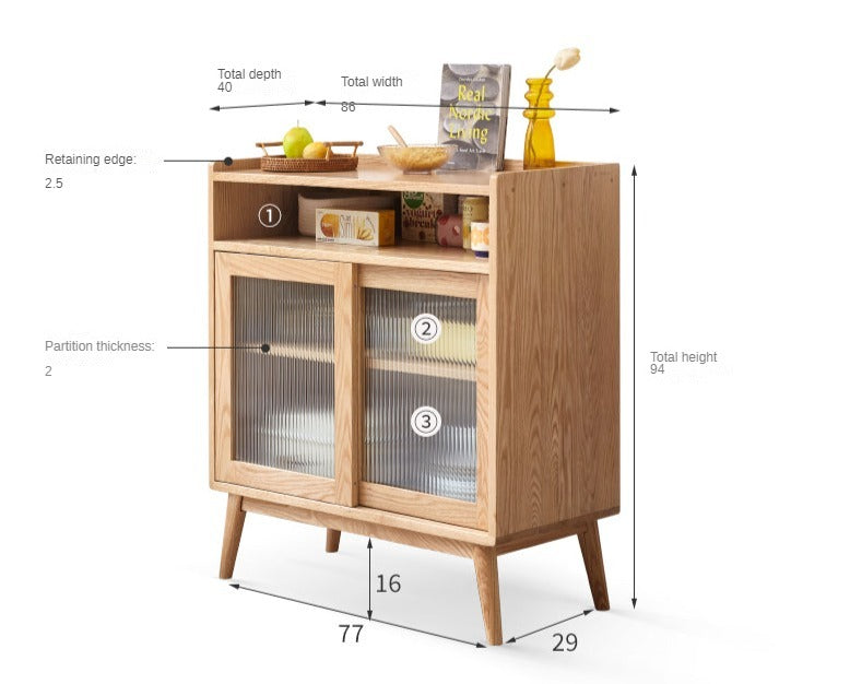 Oak Solid Wood, Solid RubberWood Sideboard Sliding Doors