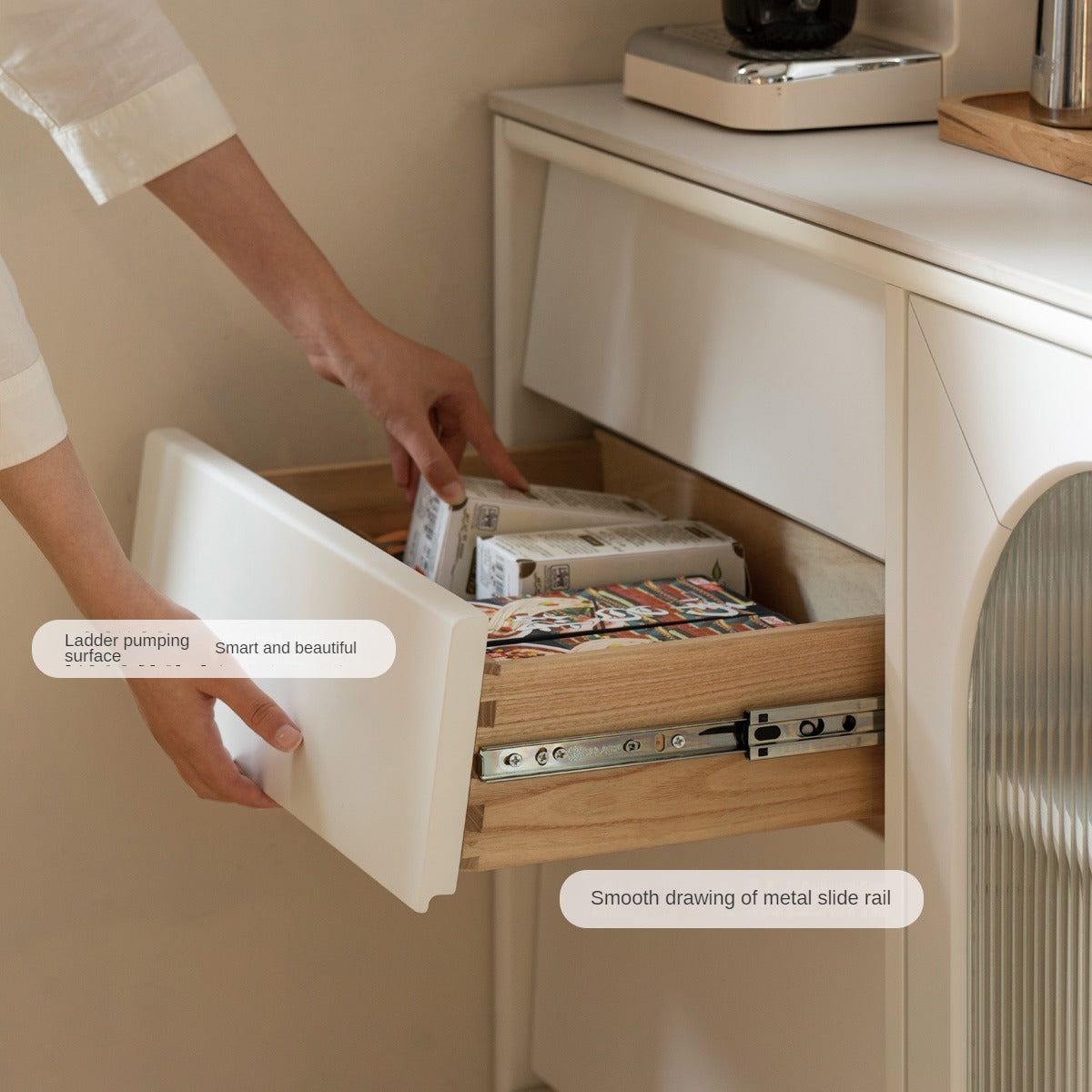 Solid Rubberwood Sideboard, Buffet Cabinet