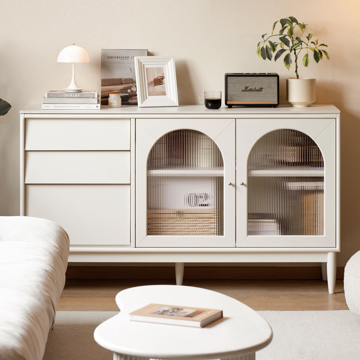 Poplar Solid Wood, Solid Rubberwood Sideboard, Buffet Cabinet