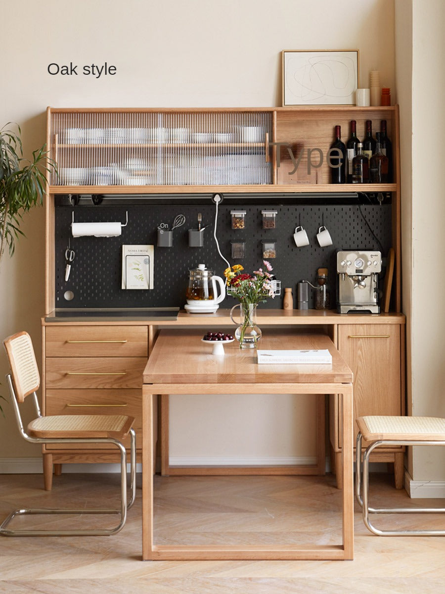 Cherry, Oak Solid Wood, Solid RubberWood Japanese Style Buffet Cabinet