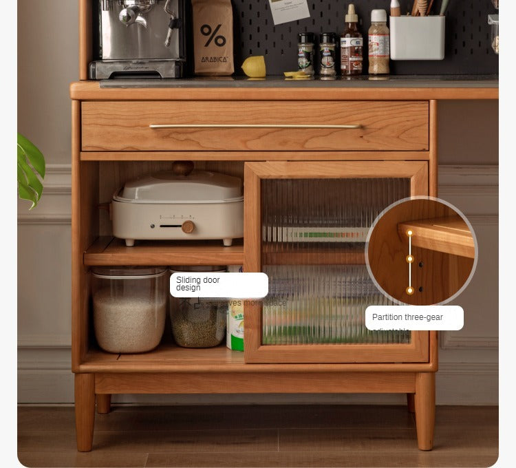 Cherry, Oak Solid Wood, Solid RubberWood Japanese Style Buffet Cabinet