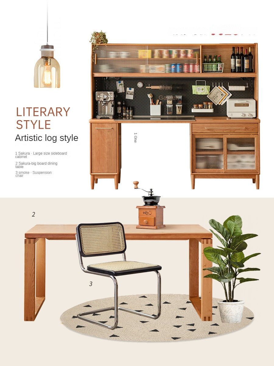 Cherry, Oak Solid Wood, Solid RubberWood Japanese Style Buffet Cabinet