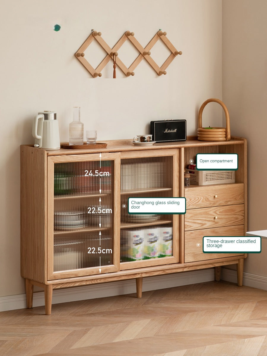 Oak, Ash, Black Walnut, Cherry, Beech Solid Wood, Solid RubberWood Ultra-thin Sideboard Sliding Door