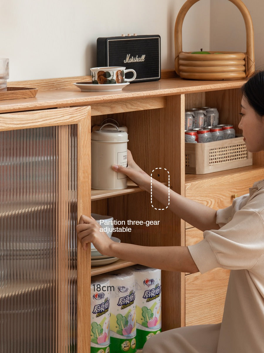 Oak, Ash, Black Walnut, Cherry, Beech Solid Wood Ultra-thin Sideboard Sliding Door