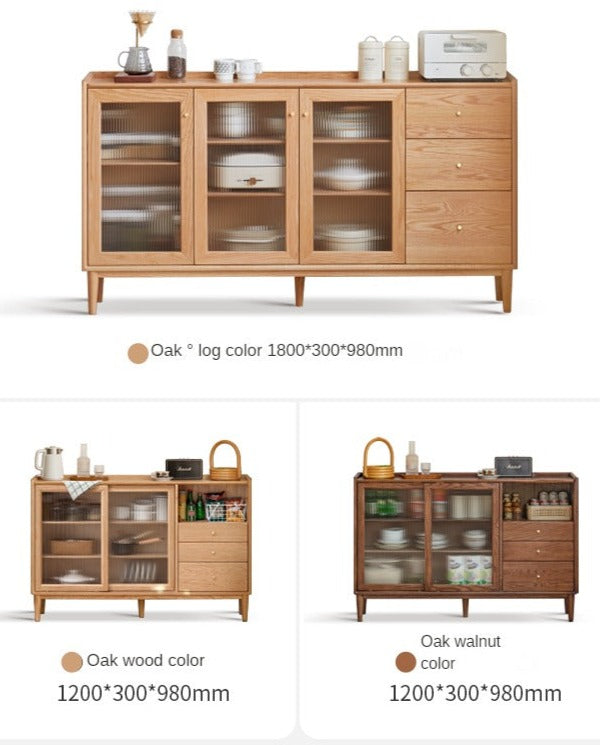 Oak, Ash, Black Walnut, Cherry, Beech Solid Wood, Solid RubberWood Ultra-thin Sideboard Sliding Door